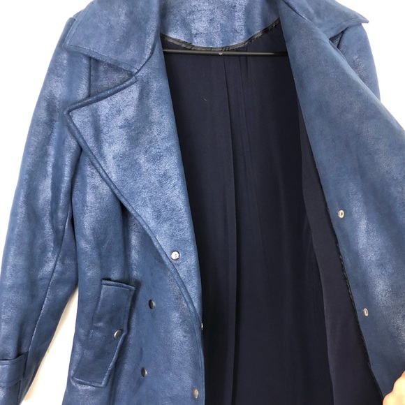 Vintage Blue Leather Mid Length Jacket Sz S - Picture 11 of 12